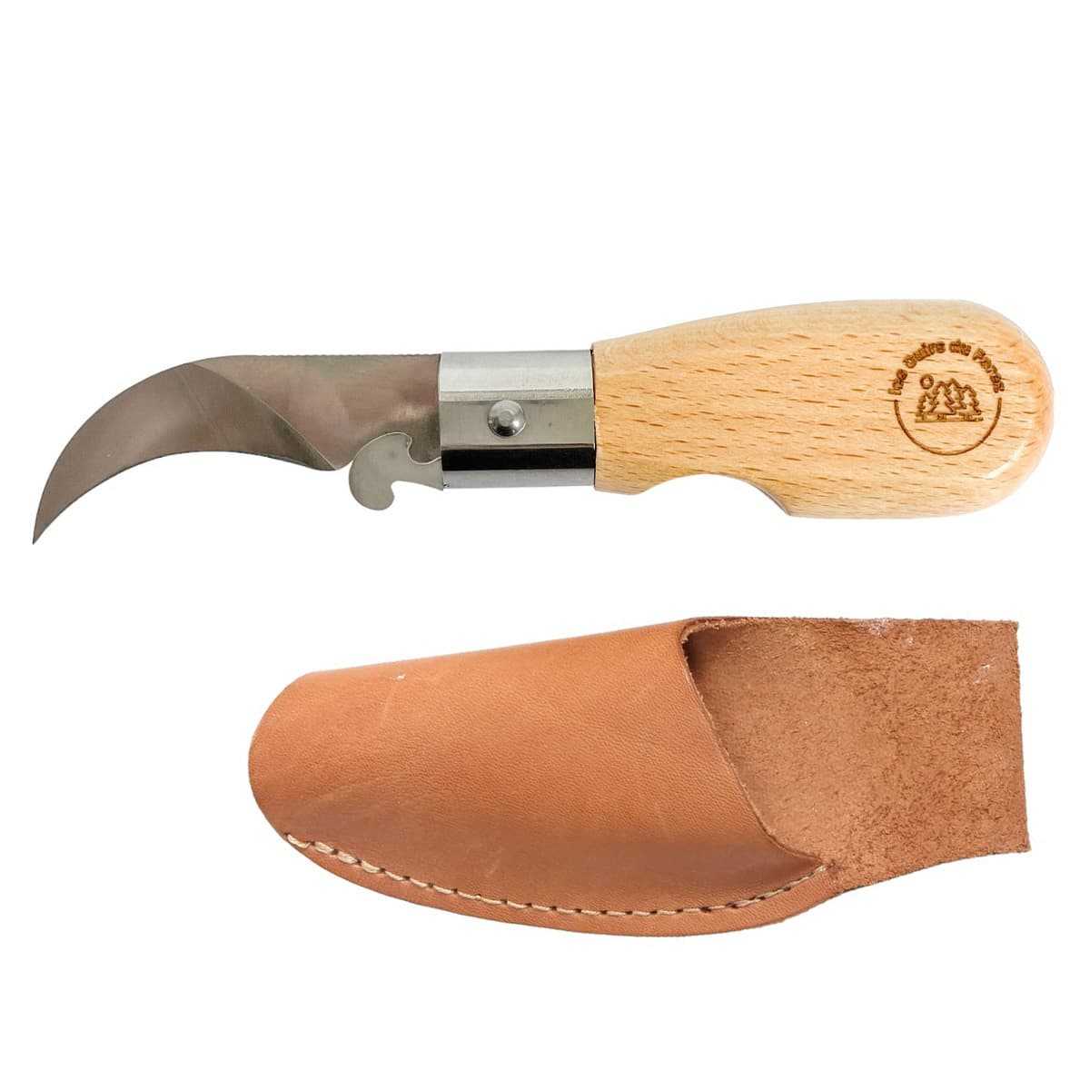 Couteau à champignon artisanal en bois de hêtre avec étui en cuir