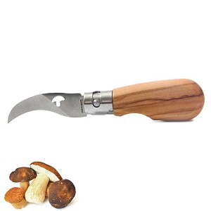Couteau à champignons pliant artisanal + étui en cuir