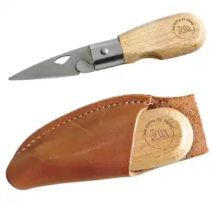 Couteau à huitres pliant artisanal + étui en cuir