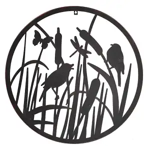 Décoration murale en métal - joncs et oiseaux diam. 60 cm  Décoration murale en métal - joncs et oiseaux diam. 60 cm