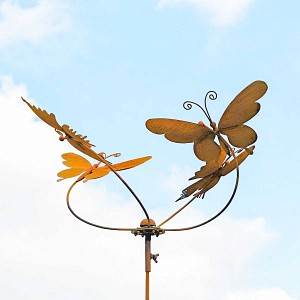 Éolienne de jardin en fer rouillé D. 82xH.180cm - Papillon