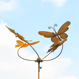 Éolienne de jardin en fer rouillé D. 82xH.180cm - Papillon