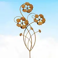 Éolienne de jardin en fer rouillé L.55 x H.128mm - Triple hélice gingko