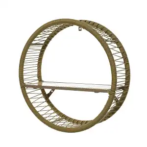 Etagère murale ronde en résine tressée 56cm - Extérieur