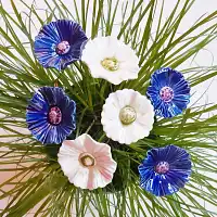 Bouquet de 7 fleurs en céramique sur tige à planter