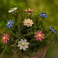 Petite marguerite violette - Fleur en céramique sur tige à planter