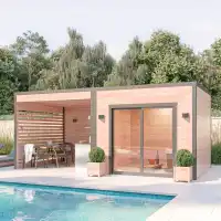 Poolhouse en bois 18m2 - Douglas 55mm fabrication française L. 6,04 x l. 2,9 x H. 2,58m