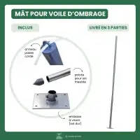 Mât pour voile d'ombrage en acier H.2,40m avec embase inclinée à visser ou pointe pour pelouse