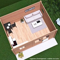 Chalet de jardin NANTUA 20m2 toit plat - Bois Douglas 55mm fabrication française L. 5,1 x l. 3,9 x H. 2,5m
