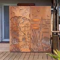 Panneau décoratif extérieur en acier corten L.80 x H.180cm - Mer et bateau