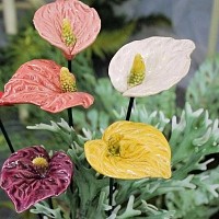 Anthurium blanc - Fleur en céramique sur tige à planter