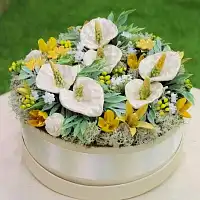 Anthurium blanc - Fleur en céramique sur tige à planter  Anthurium blanc - Fleur en céramique sur tige à planter