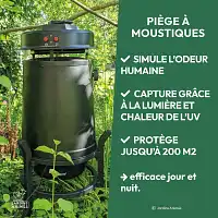 Piège à moustiques extérieur 200m2 - Nouvelle technologie par photocatalyse et UV
