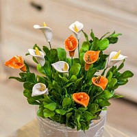 Arum blanc crème - Fleur en céramique sur tige à planter