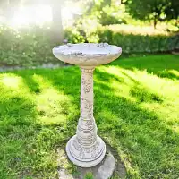 Abreuvoir à oiseaux sur pied imitation pierre Roses - D.28 x H.68 cm
