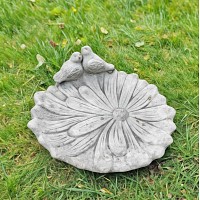 Bain d'oiseau décoratif fleur de tournesol, imitation pierre - D.27 cm
