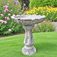 Abreuvoir à oiseaux sur pied imitation pierre Palmette - D.40 x H.60 cm