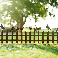 Clôture déco et silhouette oiseaux en métal rouillé, sur tige - Long. 200cm  Clôture déco et silhouette oiseaux en métal rouillé, sur tige - Long. 200cm