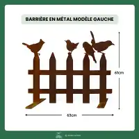 Clôture silhouette oiseaux en métal rouillé, sur socle - modèle gauche L. 63 x H. 51cm