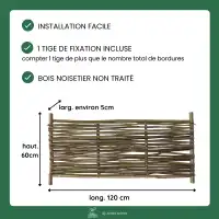 Barrière noisetier tressage horizontal L. 120cm x H. 60cm avec tige