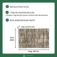 Barrière noisetier tressage vertical L.120cm x H.60cm avec tige - lot de 4