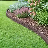 Bordure de jardin flexible imitation pierre, Marron - Caoutchouc recyclé L.120 x l.2 x H.9cm