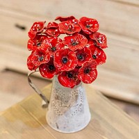 Coquelicot rouge - Fleur en céramique sur tige à planter