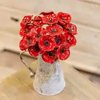 Coquelicot rouge - Fleur en céramique sur tige à planter
