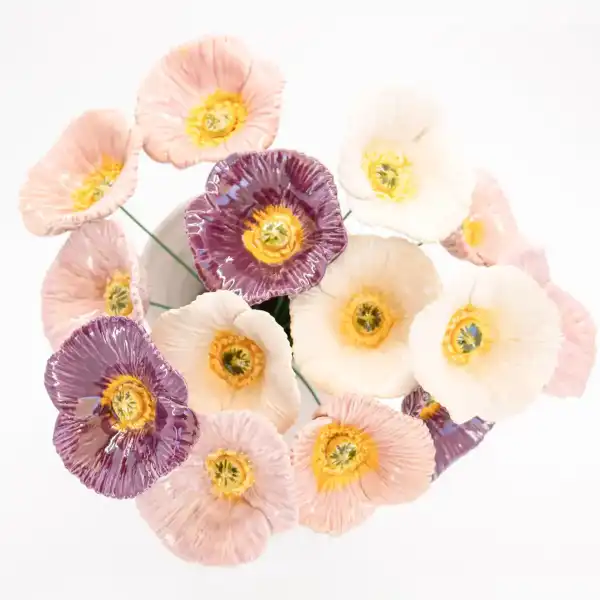 bouquet fleurs ceramique pavot rose blanc