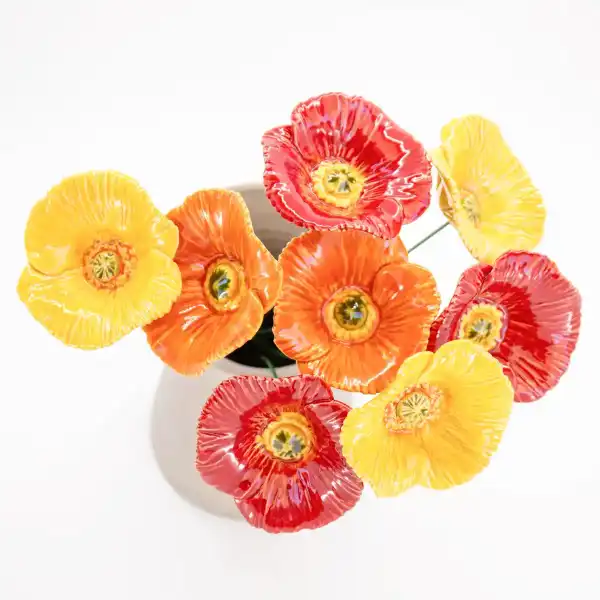 bouquet fleurs ceramique pavot rouge orange