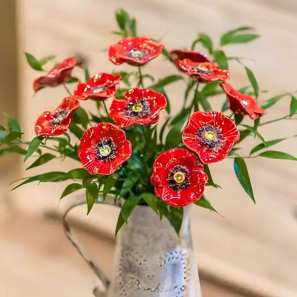 bouquet pavot rouge champetre ceramique