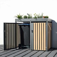 Cache poubelle double avec bac jardinière