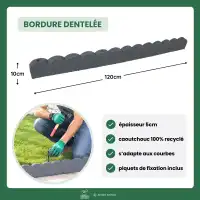 Bordure de jardin flexible dentelée en caoutchouc recyclé, Gris - L.120 x l.5 x H.10cm