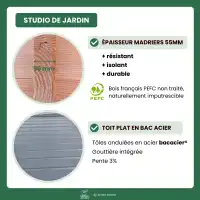 Studio de jardin en bois 15m2 - Bois Douglas 55mm et toiture Bac acier, fabrication française L.5 x l.2,9 x H.2,58m