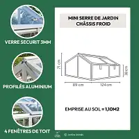 Mini serre de jardin - Châssis froid en aluminium anodisé et verre trempé L.124 x l.89 x H.71cm