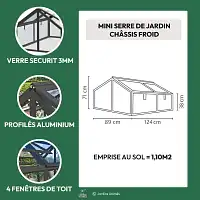 Mini serre de jardin - Châssis froid en aluminium noir et verre trempé L.124 x l.89 x H.71cm