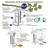 Mangeoire pour oiseaux en bois PEFC - Perchoirs, silo et réservoir à bloc de graisse