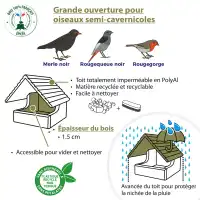 Nichoir pour rouge-gorge en bois, toit vert