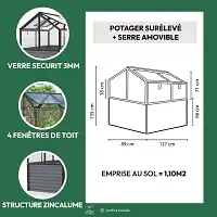 Carré potager surélevé avec serre amovible - Aluminium noir et verre trempé L.127 x l.89 x H.135cm