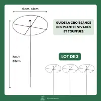 Tuteurs ronds pour plantes à massif en métal brut - lot de 3