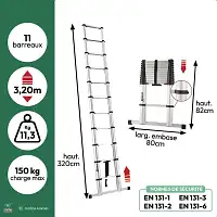 Échelle télescopique en aluminium - 11 barreaux - H.82 à 320 cm