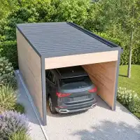 Carport voiture 15m2 - Bois Douglas 55mm et toiture Bacacier, fabrication française L.5 x l.2,9 x H.2,58m