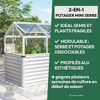 Carré potager surélevé avec serre amovible - Aluminium et verre trempé L.127 x l.89 x H.135 cm