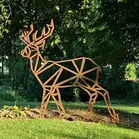 Silhouette cerf origami en acier corten H. 190 cm