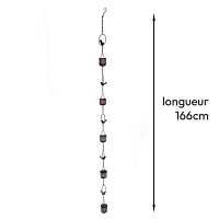 Chaine de pluie en métal Oiseaux et Chaudrons, patine bronze - L. 1,66m