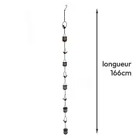 Chaine de pluie en métal Oiseaux et Chaudrons, patine bronze - L. 1,66m