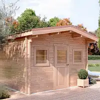 Chalet de jardin OUTRIAZ 15m2 - Bois Douglas 55mm fabrication française L. 3,9 x l. 3,9 x H. 2,7m  Chalet de jardin OUTRIAZ 15m2 - Bois Douglas 55mm fabrication française L. 3,9 x l. 3,9 x H. 2,7m