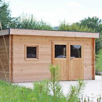 Chalet de jardin NANTUA 20m2 toit plat - Bois Douglas 55mm fabrication française L. 5,1 x l. 3,9 x H. 2,5m
