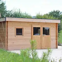 Chalet de jardin NANTUA 20m2 toit plat - Bois Douglas 55mm fabrication française L. 5,1 x l. 3,9 x H. 2,5m  Chalet de jardin NANTUA 20m2 toit plat - Bois Douglas 55mm fabrication française L. 5,1 x l. 3,9 x H. 2,5m