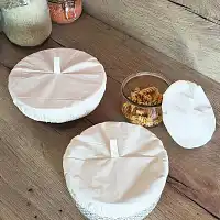 Charlottes couvercles réutilisables en coton bio - lot de 3  Charlottes couvercles réutilisables en coton bio - lot de 3